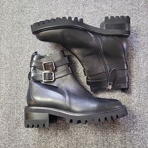 Areosoles Ronald 6.5 Black Leather Biker boot double buckle chunky Gorpcore NEW